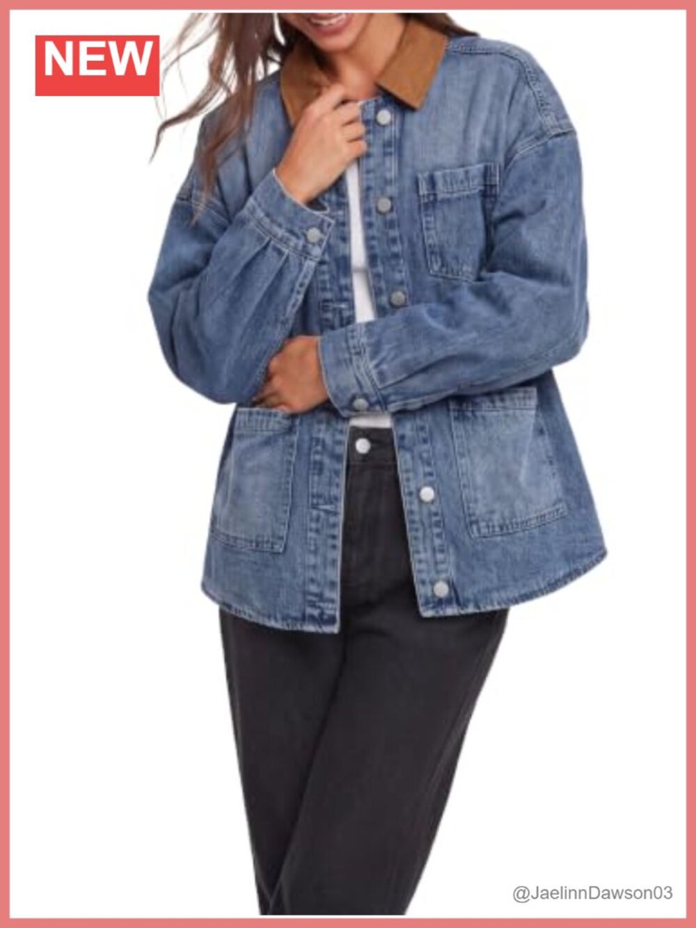 Women's Oversized Denim Jacket Button Down Jean Coat - Picture 2 of 5
